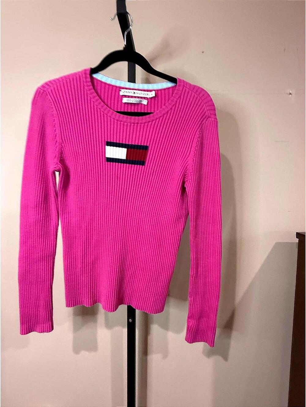 y2k Tommy Hilfiger Pink Ribbed Long Sleeve Sweater Size M